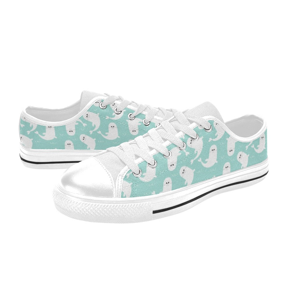 Sea Lion Print Design LKS401 Women's White Low Top Shoes