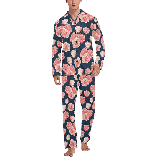 Rose Pattern Print Design A03 Men's Long Pajama Set