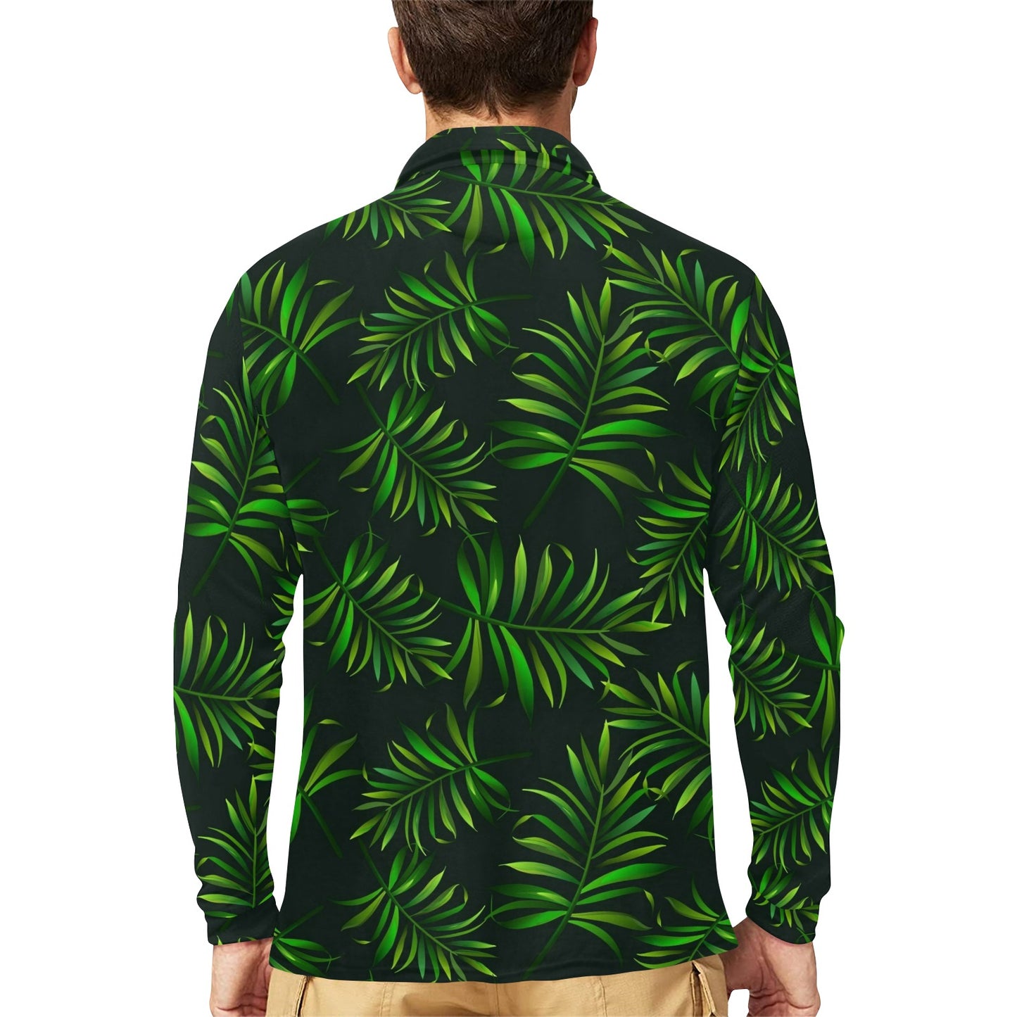 Rainforest Pattern Print Design RF03 Long Sleeve Polo Shirt For Men's