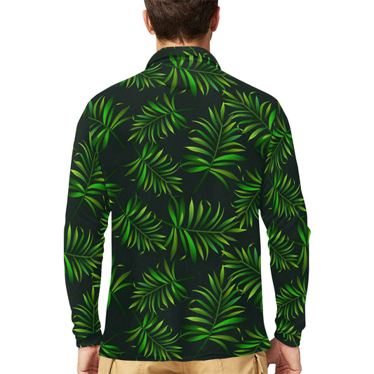 Rainforest Pattern Print Design RF03 Long Sleeve Polo Shirt For Men's