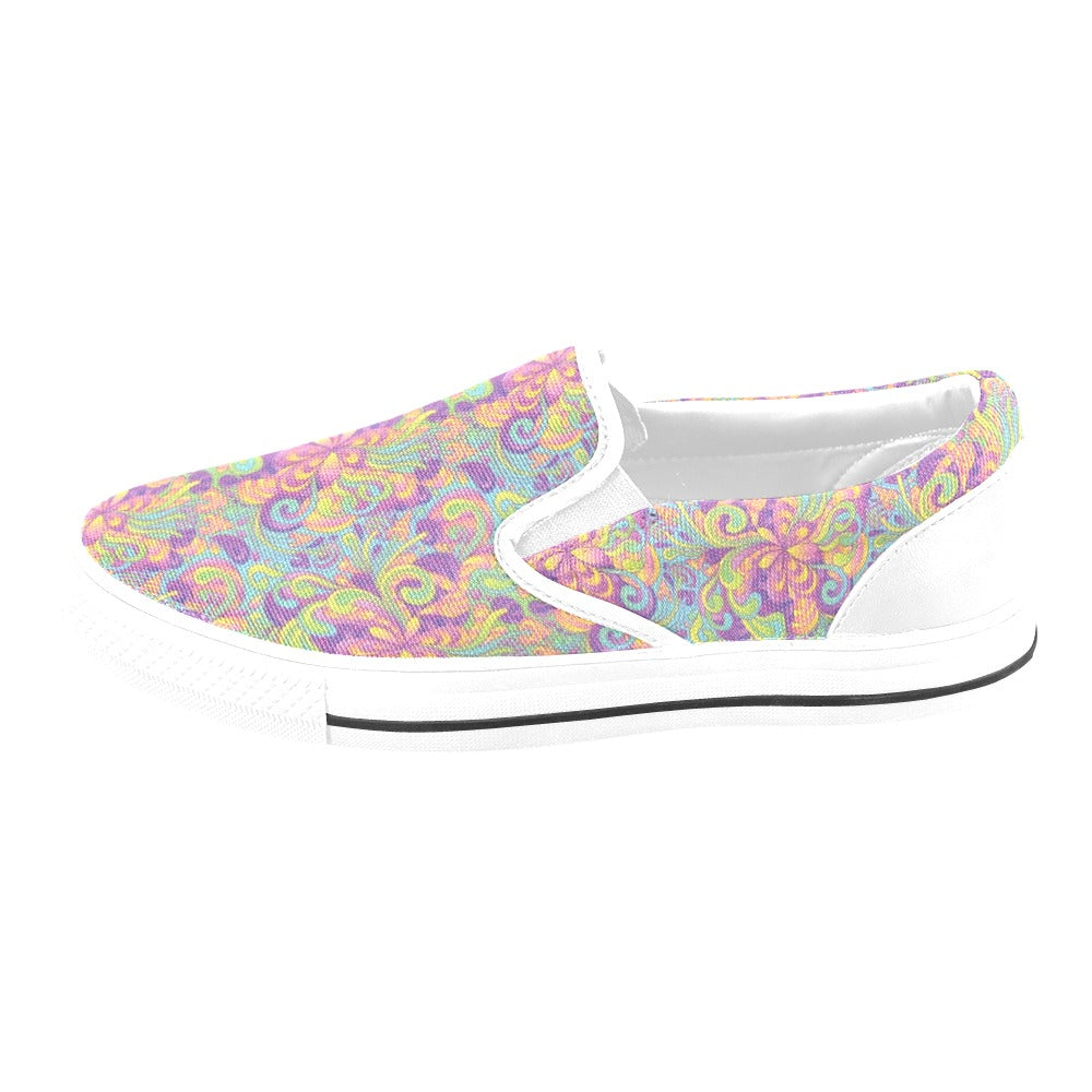 Trippy Print Design LKS306 White Slip Ons Canvas Women's Shoes