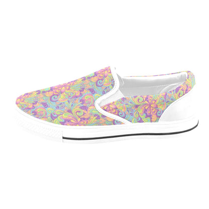 Trippy Print Design LKS306 White Slip Ons Canvas Women's Shoes