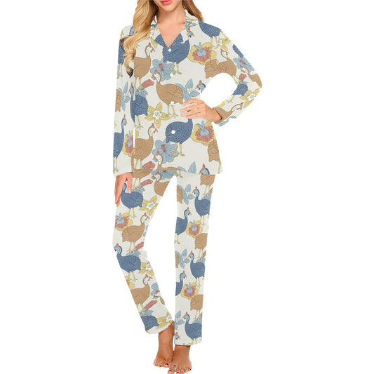 Guinea Fowl Pattern Print Design 01 Women's Long Pajama Set