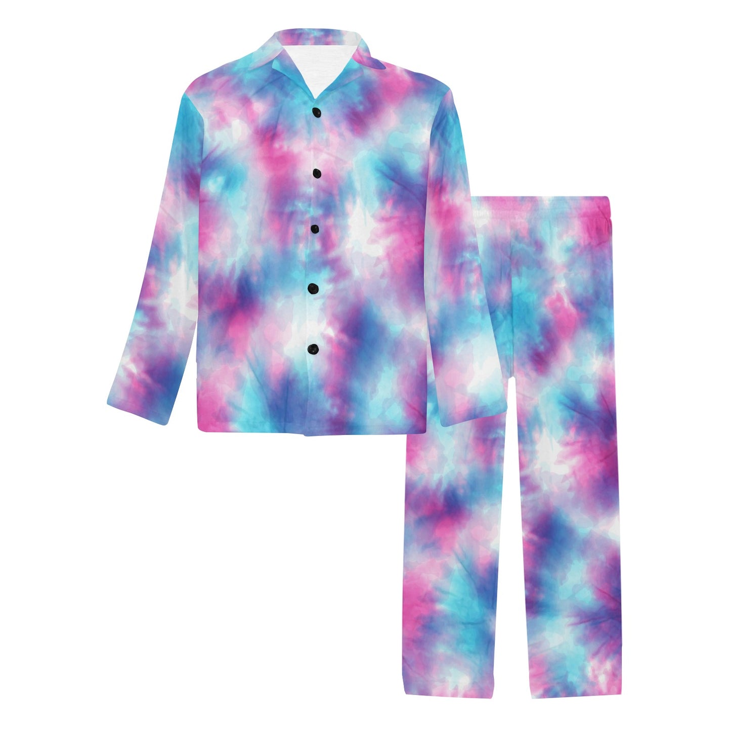 Tie Dye Blue Pink Men's Long Pajama Set