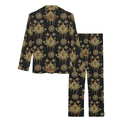 lotus Boho Pattern Print Design LO03 Women's Long Pajama Set