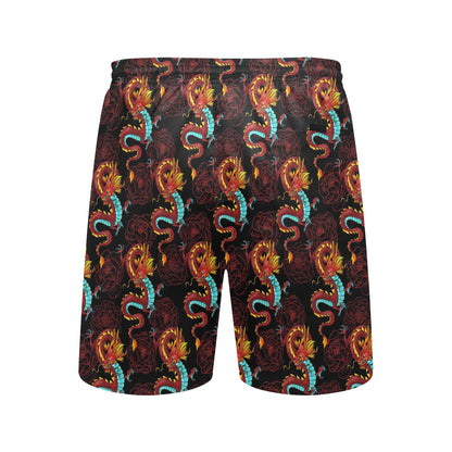 Chinese Dragons and Peonies Design Men's Swim Trunks Beach Shorts