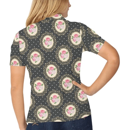 Rose Pattern Print Design RO015 Women's Polo Shirt