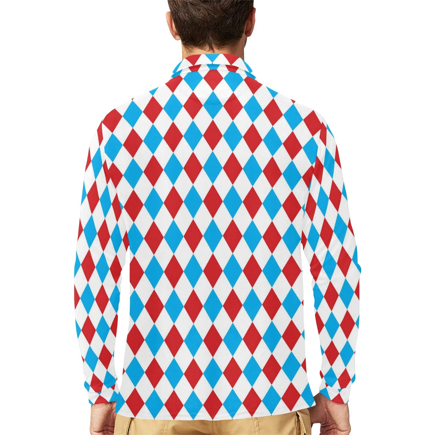 Harlequin Print Design LKS402 Long Sleeve Polo Shirt For Men's