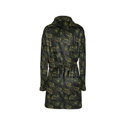 Peacock Feather Pattern Design Print Women's Fleece Robe