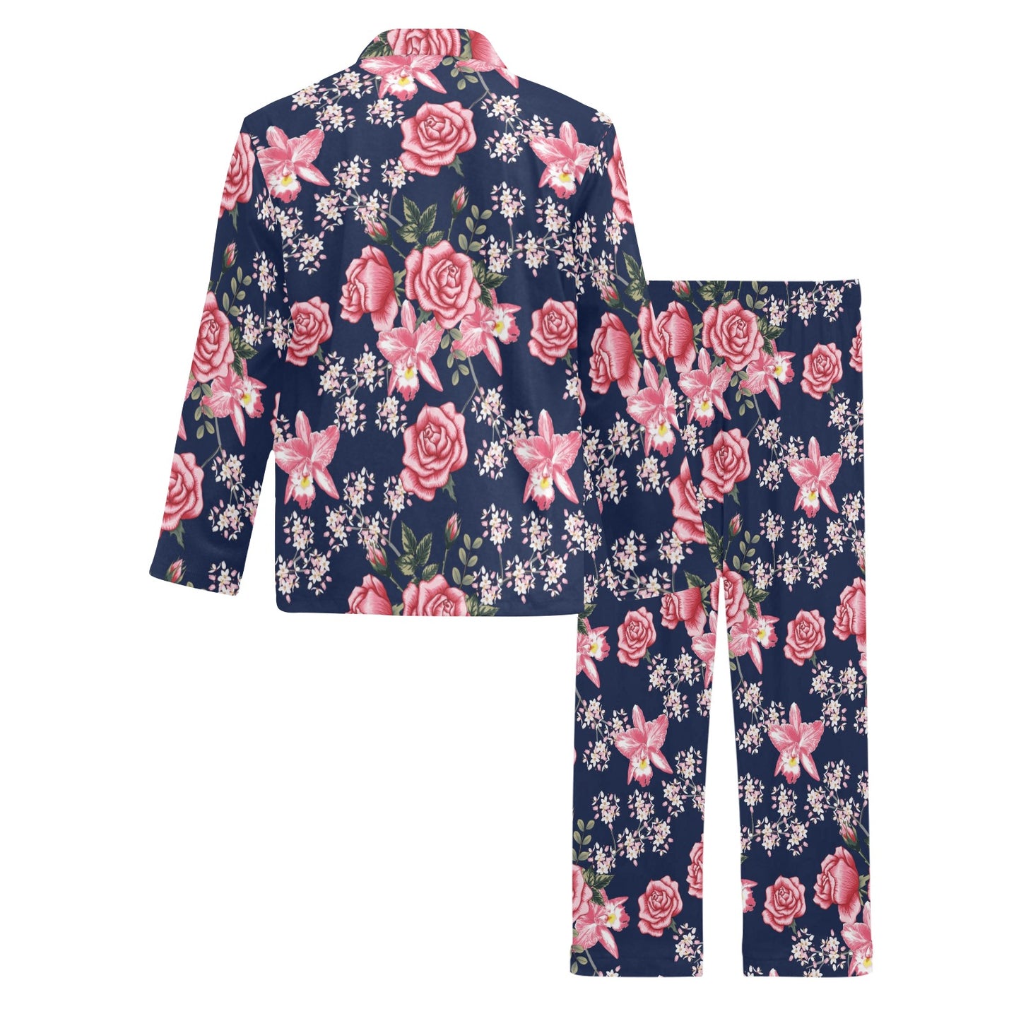Rose Pattern Print Design A05 Men's Long Pajama Set