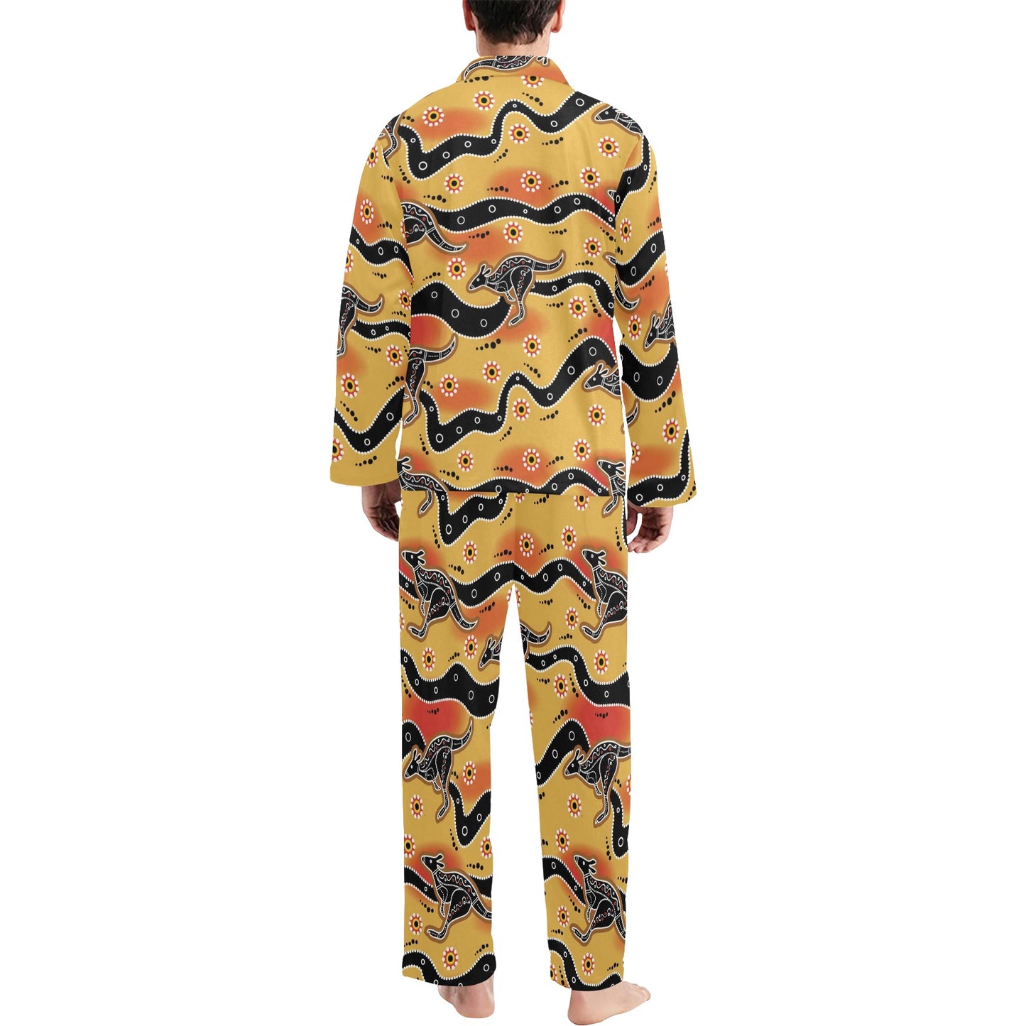 Kangaroos Aboriginal Pattern Print Design 06 Men's Long Pajama Set