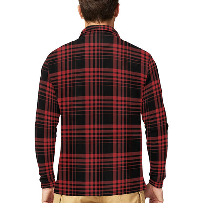 Tartan Red Black Print Design LKS303 Long Sleeve Polo Shirt For Men's