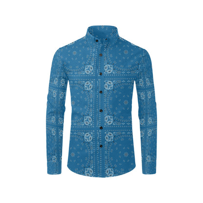 Bandana Blue Print Design LKS301 Men's Long Sleeve Dress Shirt