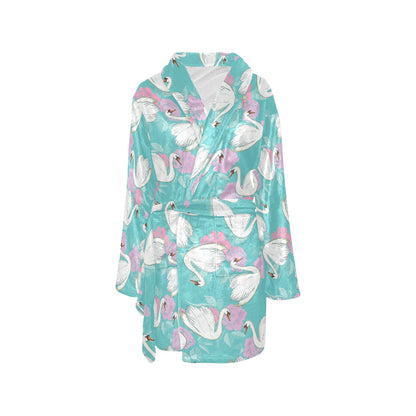 Swan Pattern Print Design 03 Women's Fleece Robe