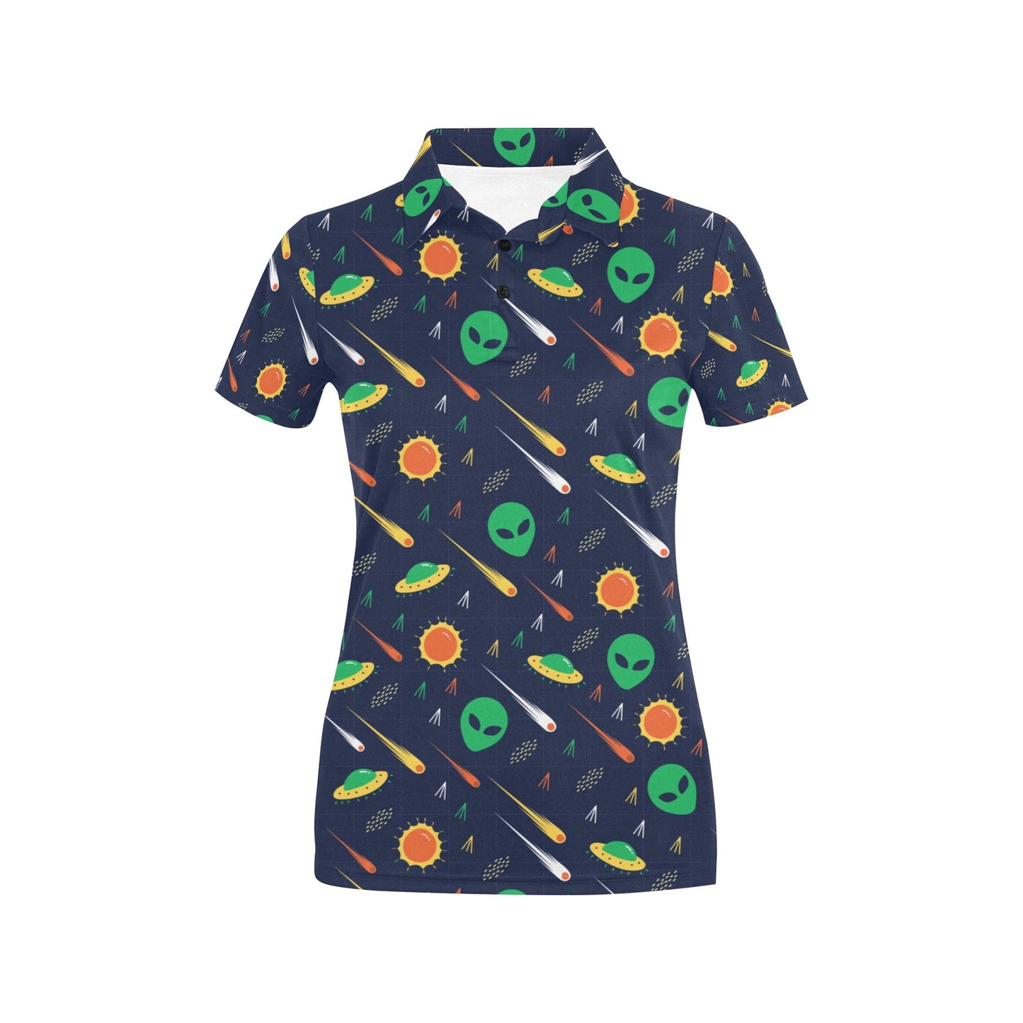 Alien UFO Pattern Print Design 05 Women's Polo Shirt