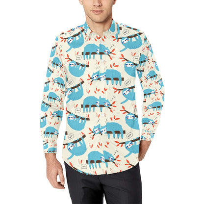 Sloth Print Design LKS3011 Men's Long Sleeve Dress Shirt