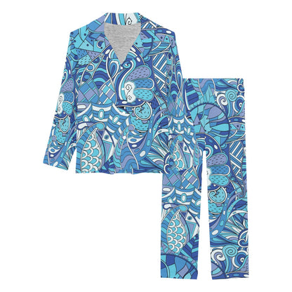Funky Retro Pattern Print Design A02 Women's Long Pajama Set