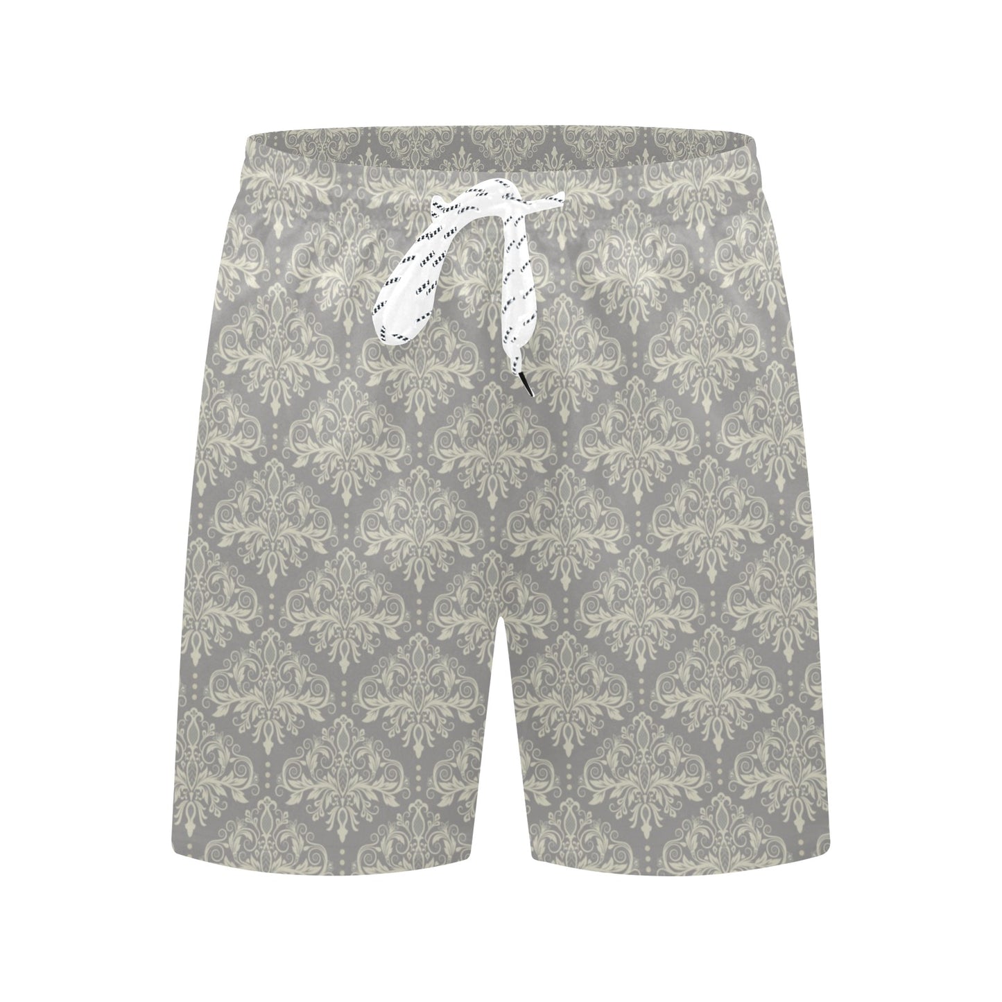 Damask Grey Elegant Print Pattern Men's Swim Trunks Beach Shorts