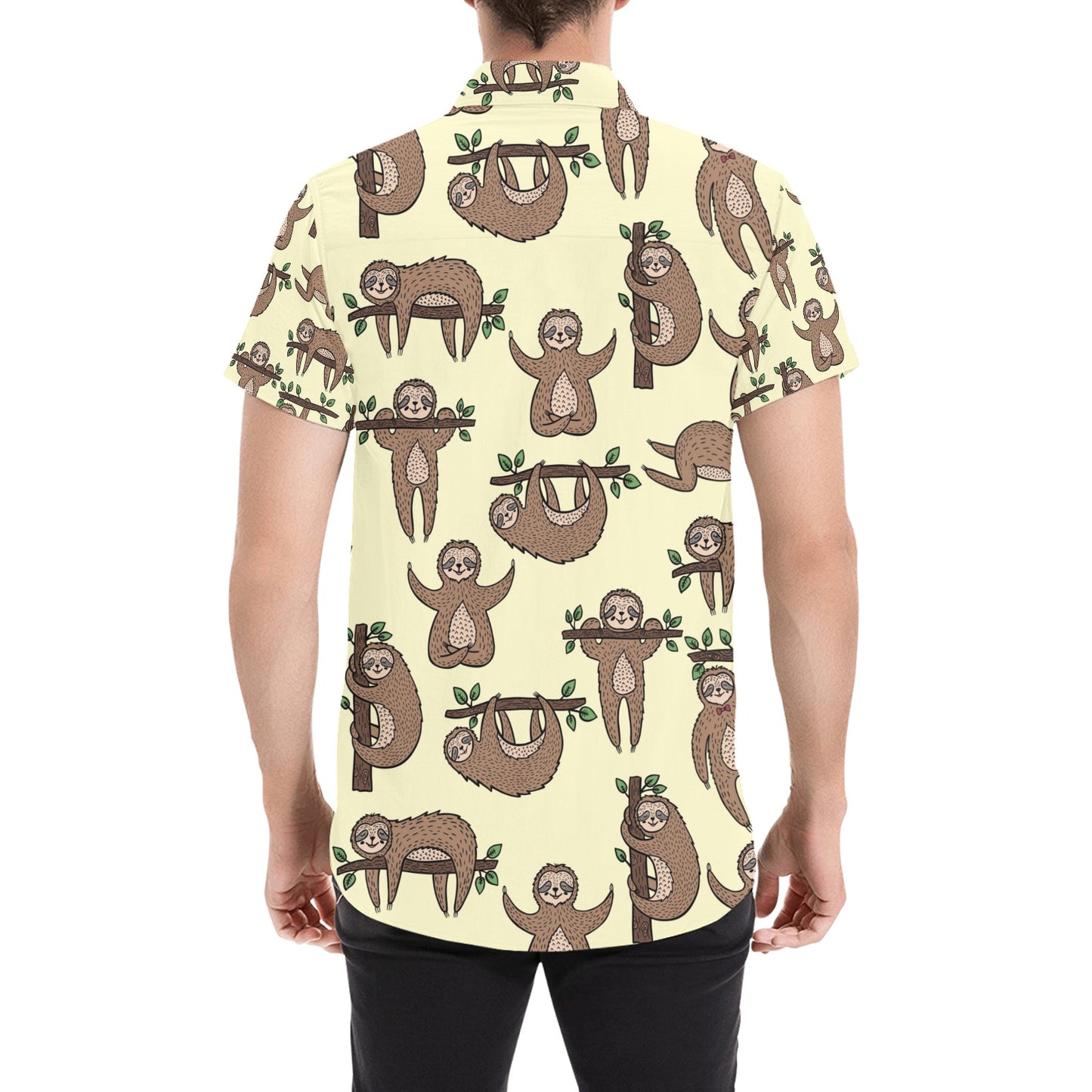 Sloth Print Design LKS3010 Men Short Sleeve Button Up Shirt