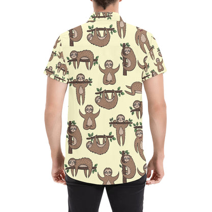 Sloth Print Design LKS3010 Men Short Sleeve Button Up Shirt