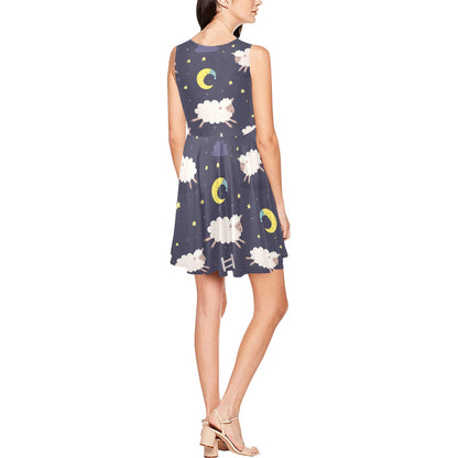 Sheep Night Pattern Print Design 02 Sleeveless Dress