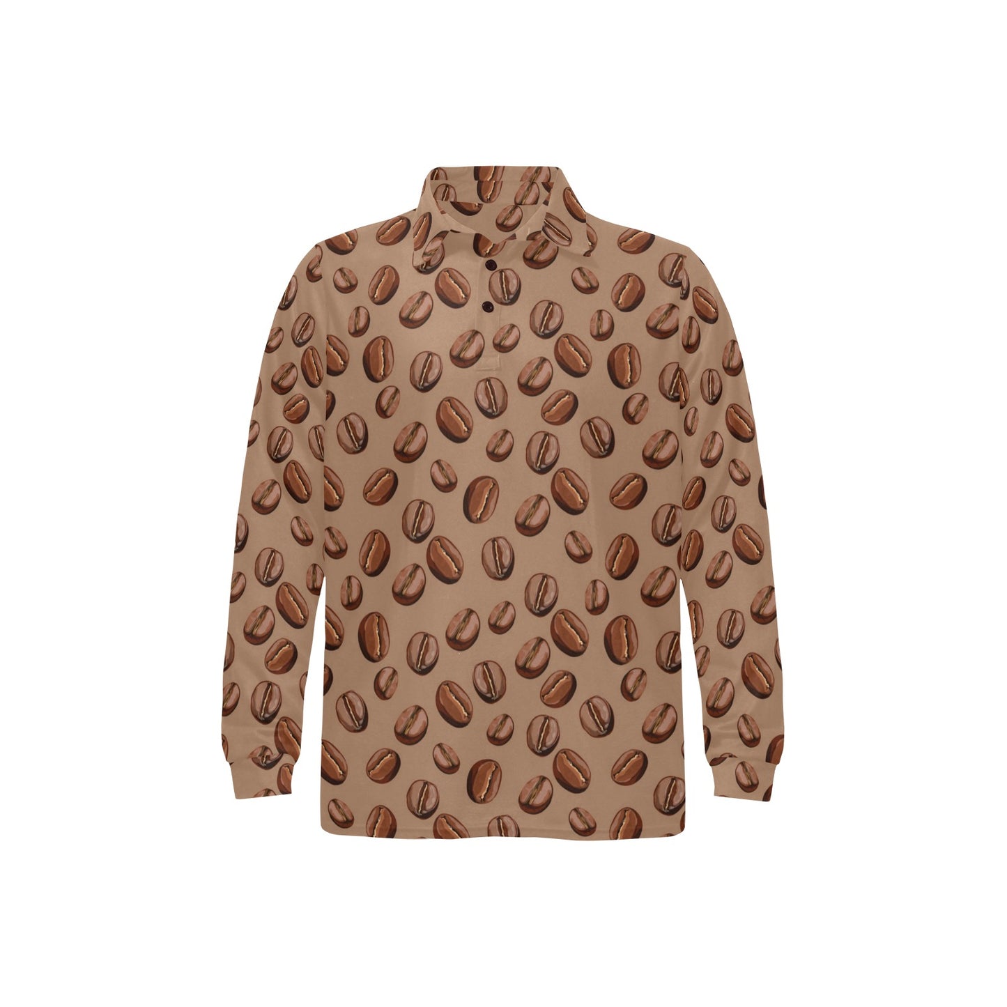 Coffee Pattern Print Design 07 Long Sleeve Polo Shirt For Men's