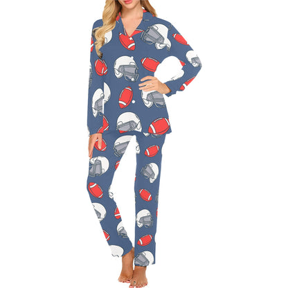 American Football Helmet Design Pattern Women's Long Pajama Set