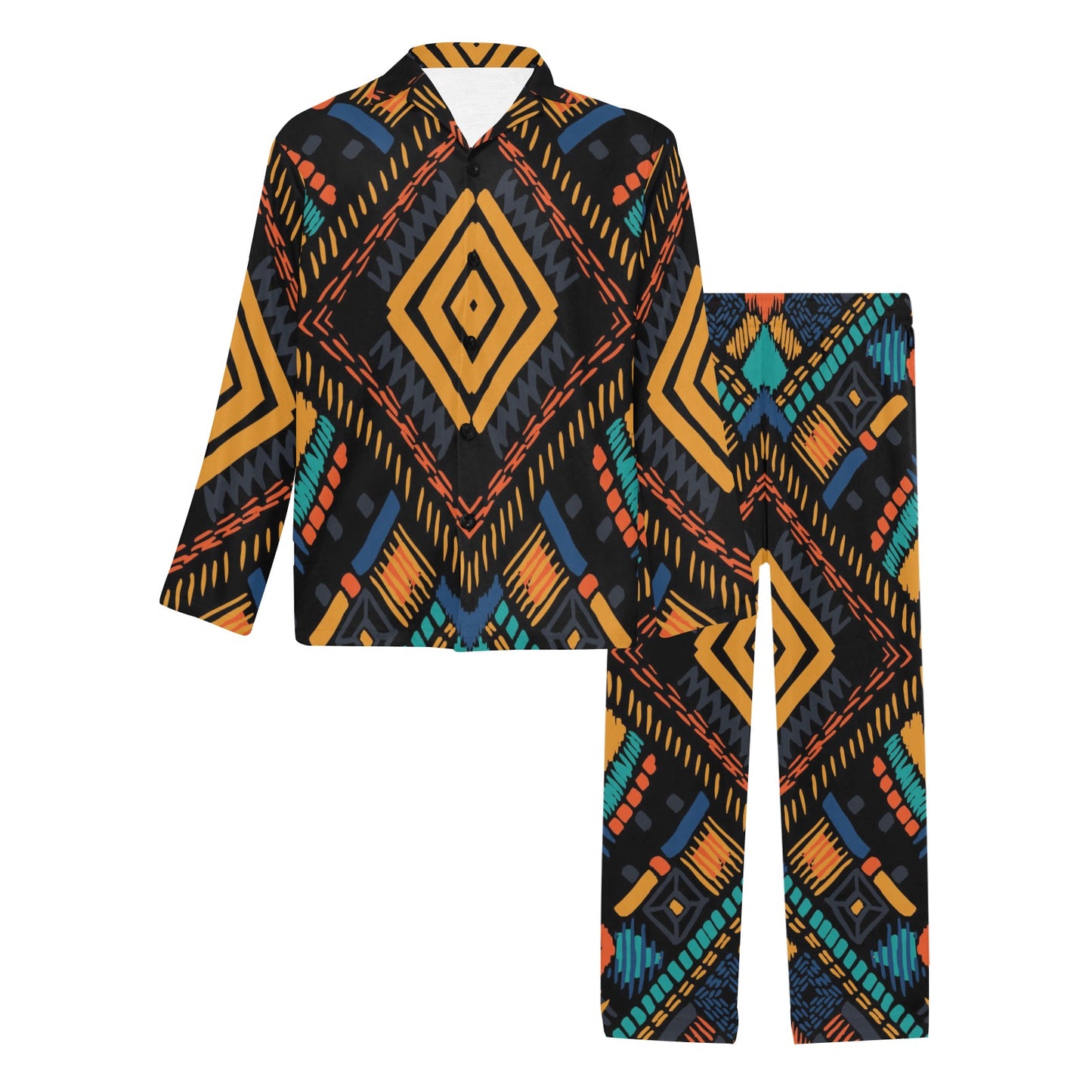 Kente Pattern Print Design 05 Men's Long Pajama Set