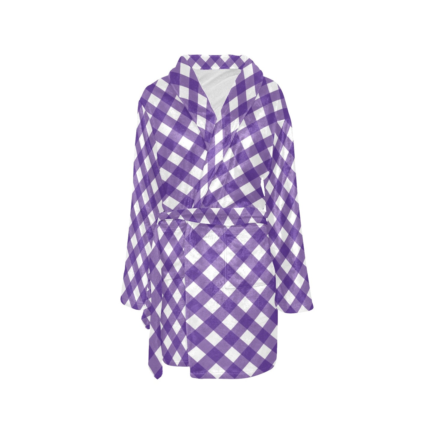Gingham Purple Pattern Print Design 03 Women's Fleece Robe