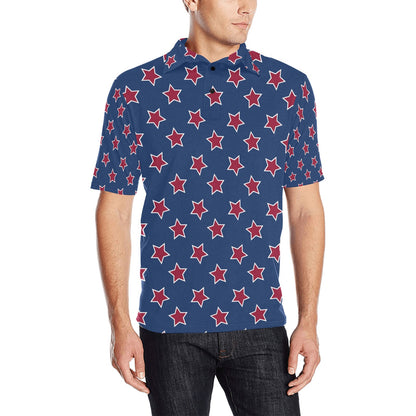Star Red Blue Print Design LKS301 Men Polo Shirt