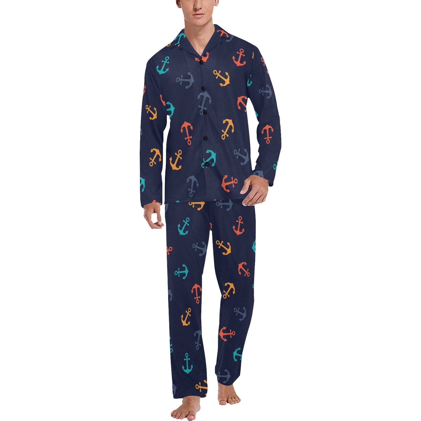 Anchor Pattern Print Design 05 Men's Long Pajama Set