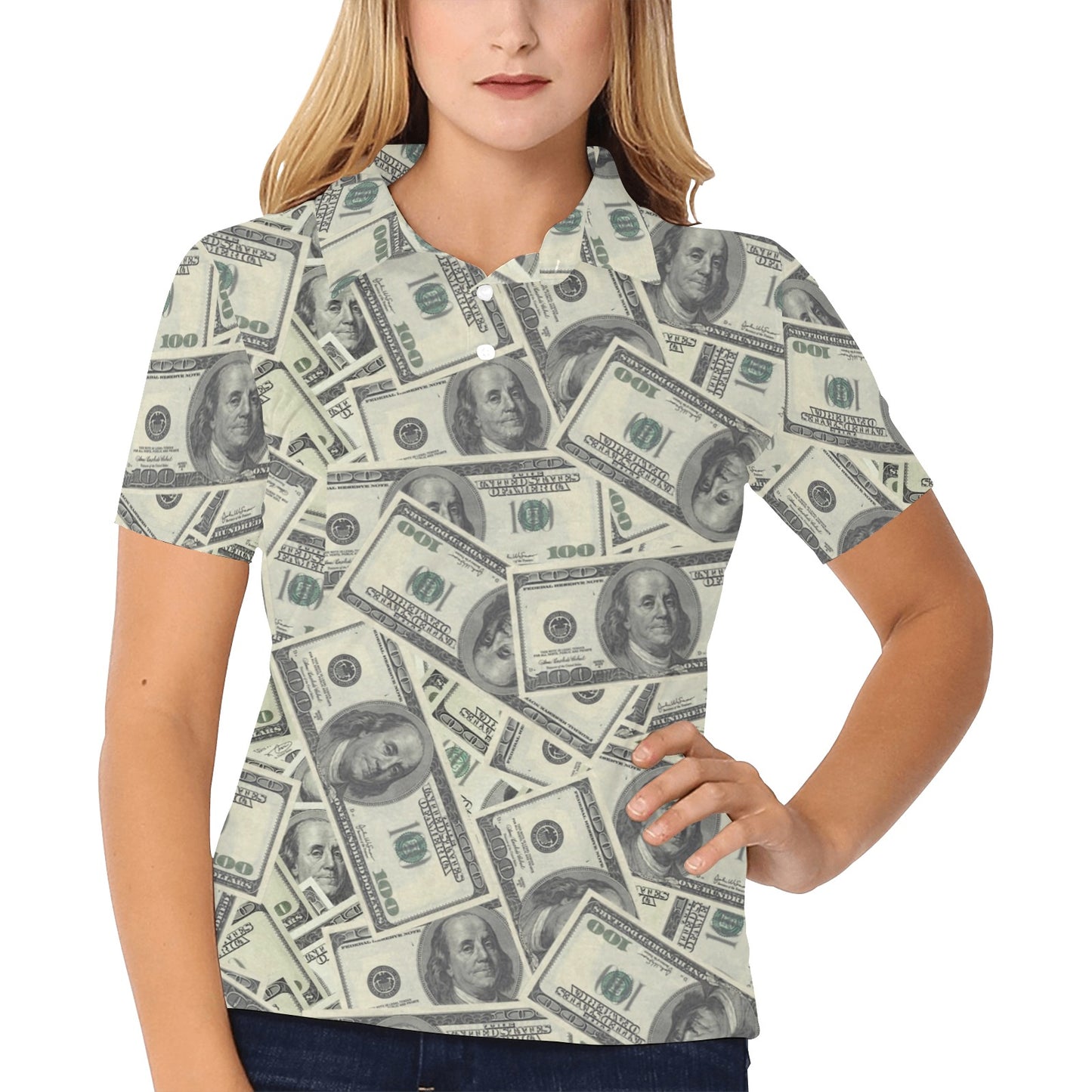 Dollar Pattern Print Design DO02 Women's Polo Shirt