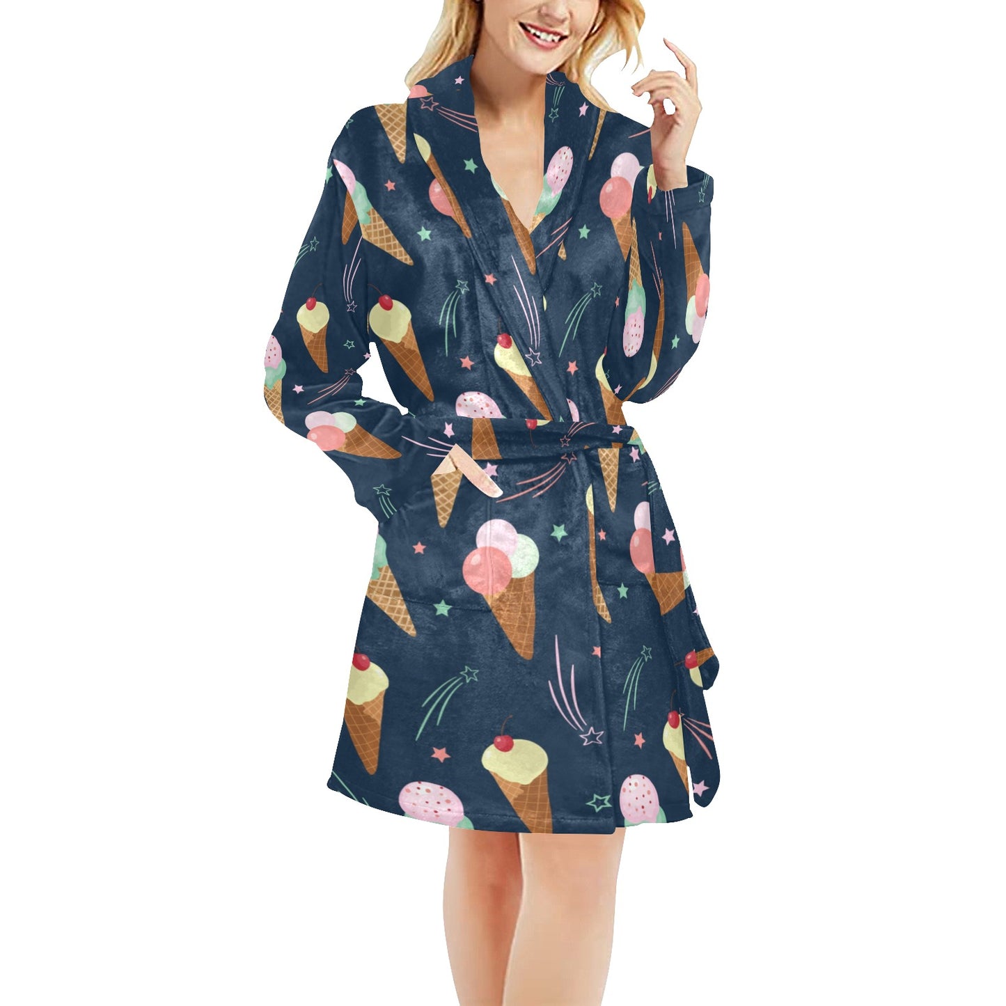 Ice Cream Pattern Print Design 04 Women's Fleece Robe