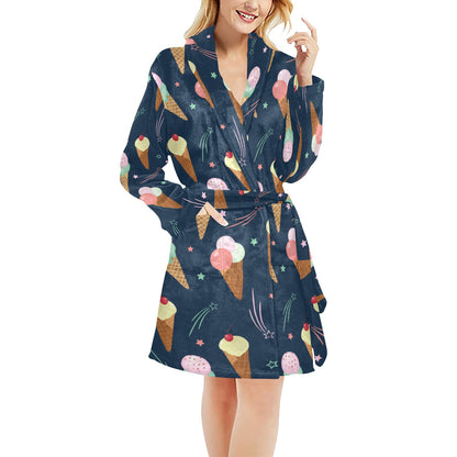 Ice Cream Pattern Print Design 04 Women's Fleece Robe