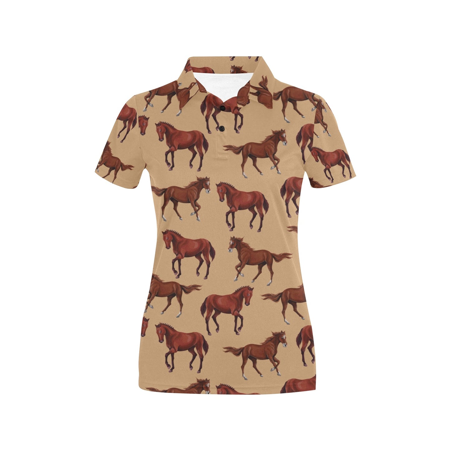 Brown Horse Print Pattern Women's Polo Shirt