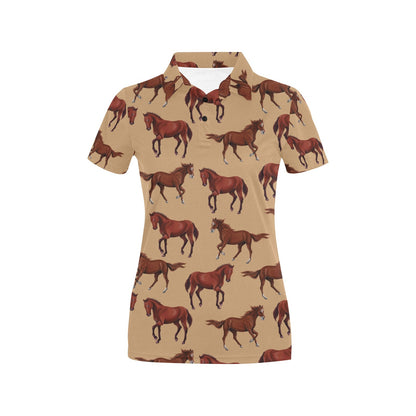 Brown Horse Print Pattern Women's Polo Shirt