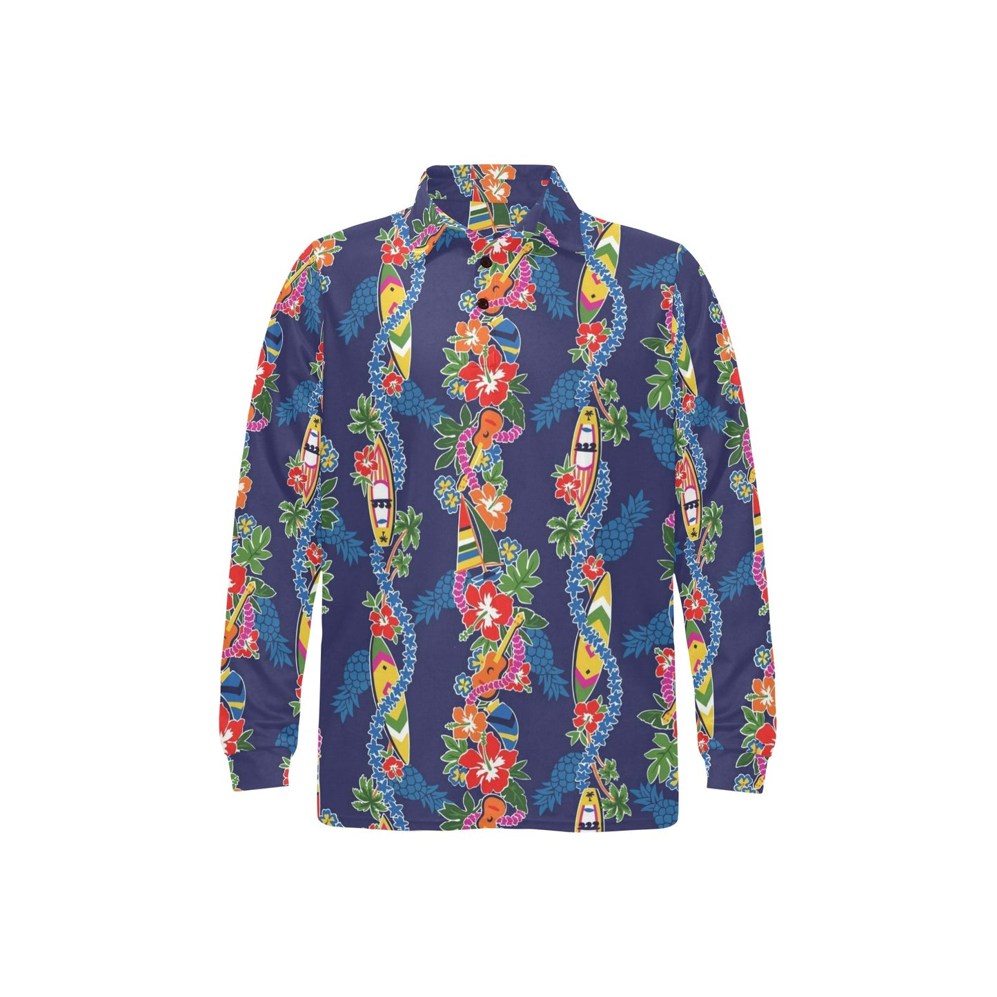 Hawaiian Themed Pattern Print Design H04 Long Sleeve Polo Shirt For Men's