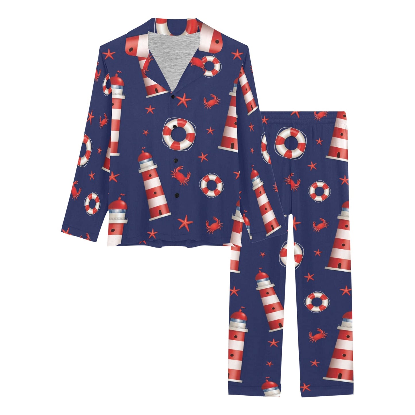 Nautical Pattern Print Design A03 Women's Long Pajama Set