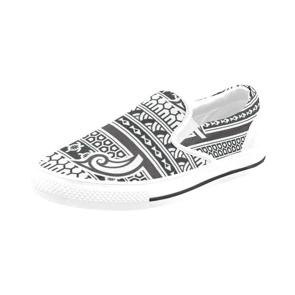 Samoan Style Print Design LKS305 White Slip Ons Canvas Women's Shoes