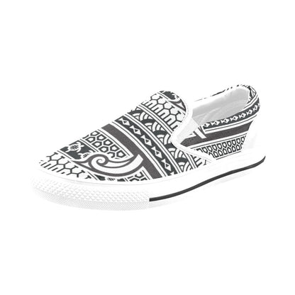 Samoan Style Print Design LKS305 White Slip Ons Canvas Women's Shoes