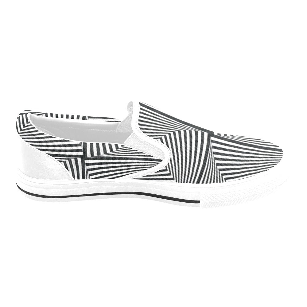 Vortex Print Design LKS302 White Slip Ons Canvas Women's Shoes
