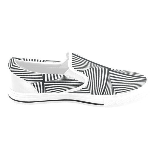 Vortex Print Design LKS302 White Slip Ons Canvas Women's Shoes
