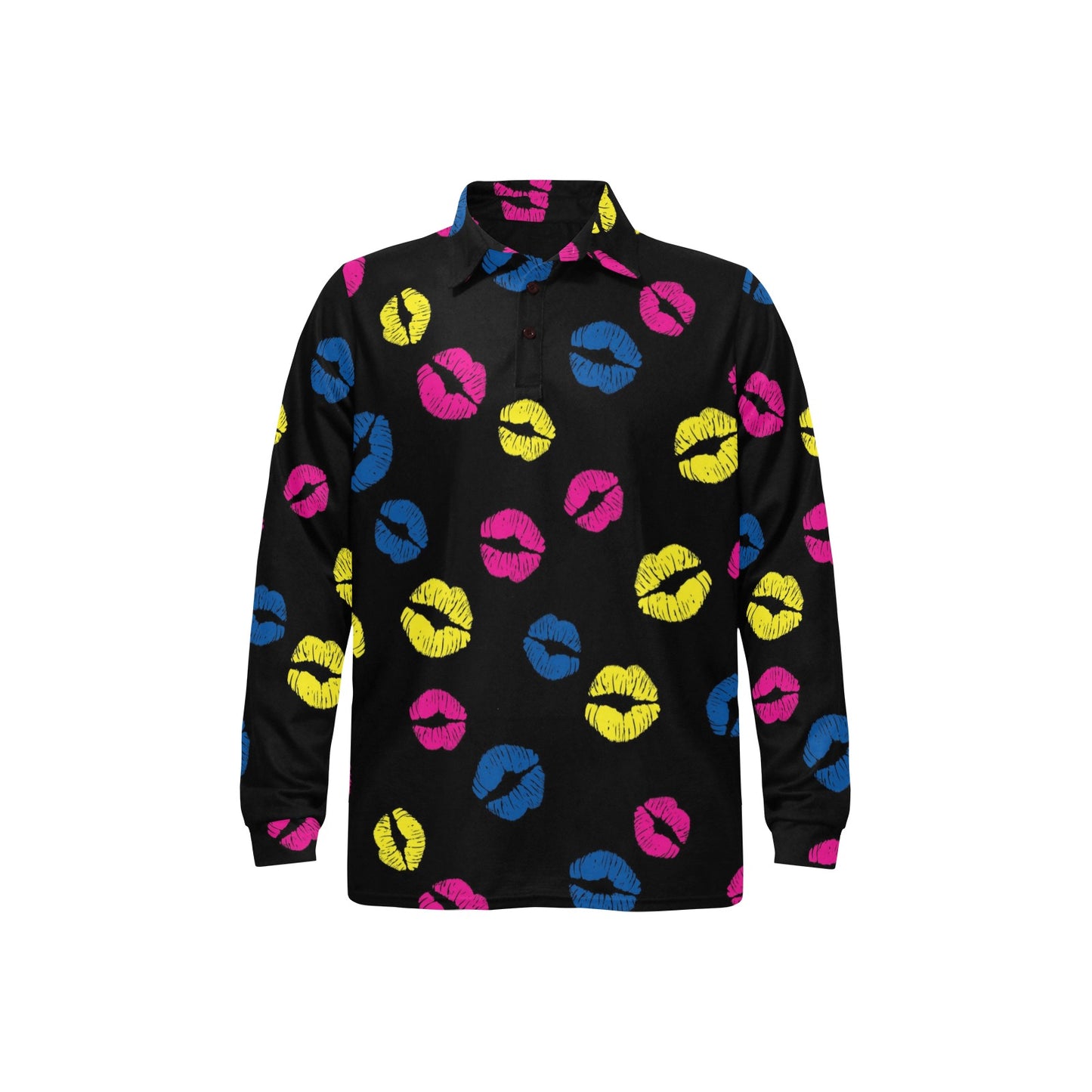 Lip Neon Color Pattern Print Design 01 Long Sleeve Polo Shirt For Men's