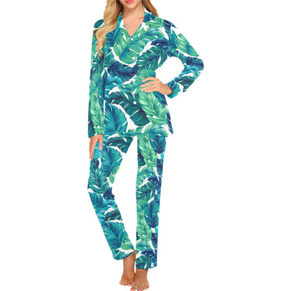 Brightness Tropical Palm Leaves Women's Long Pajama Set