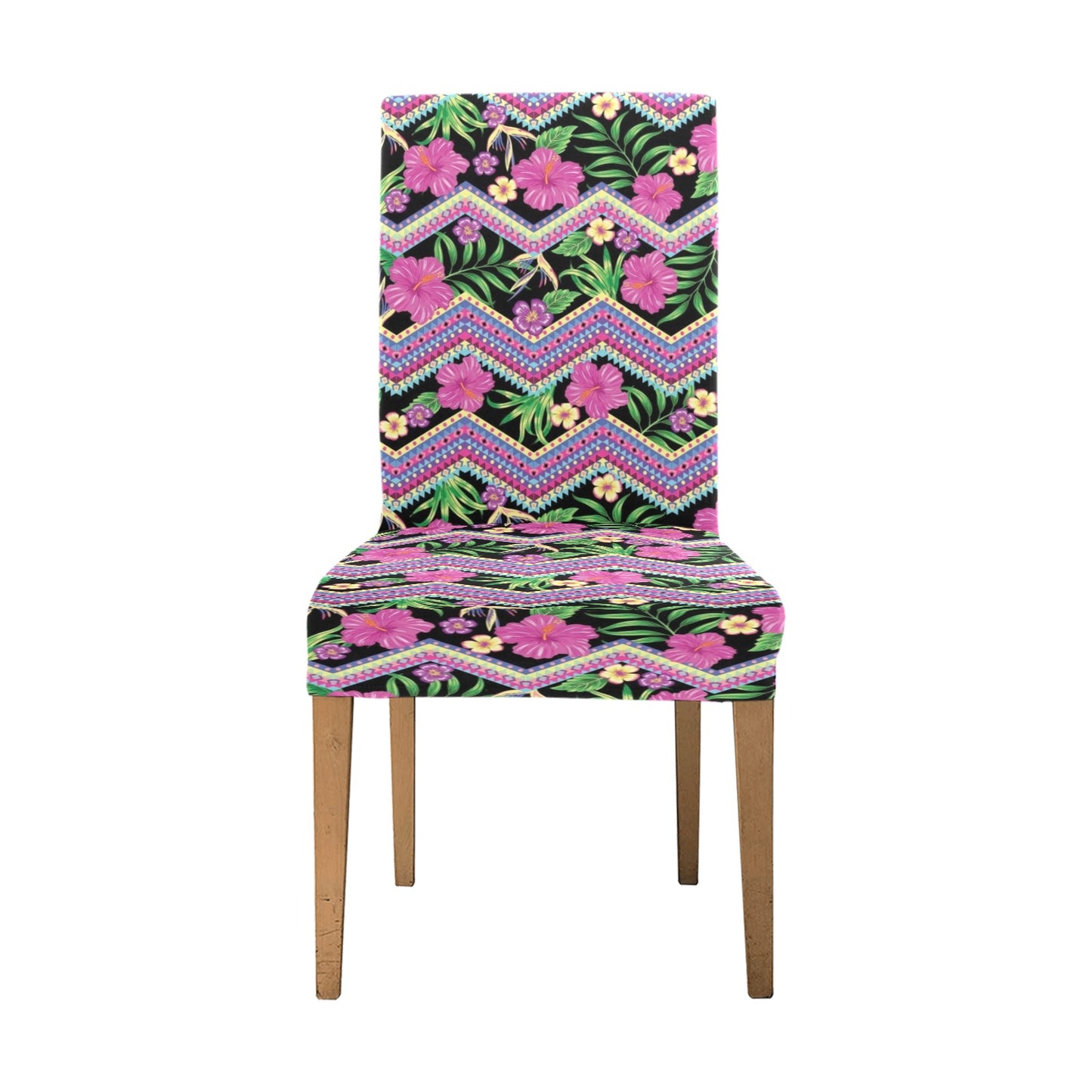 Hibiscus Pink Zigzag Line Pattern Design LKS307 Dining Chair Slipcover