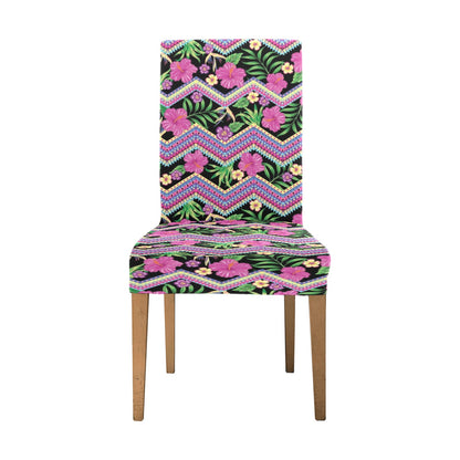 Hibiscus Pink Zigzag Line Pattern Design LKS307 Dining Chair Slipcover