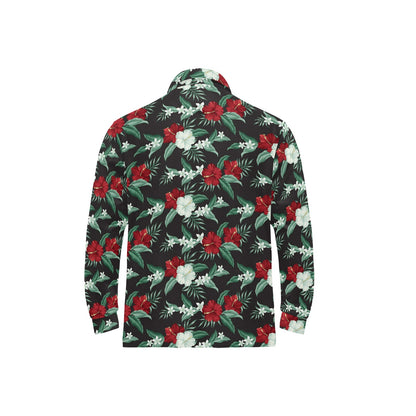 Tropical Flower Print Design LKS303 Long Sleeve Polo Shirt For Men's