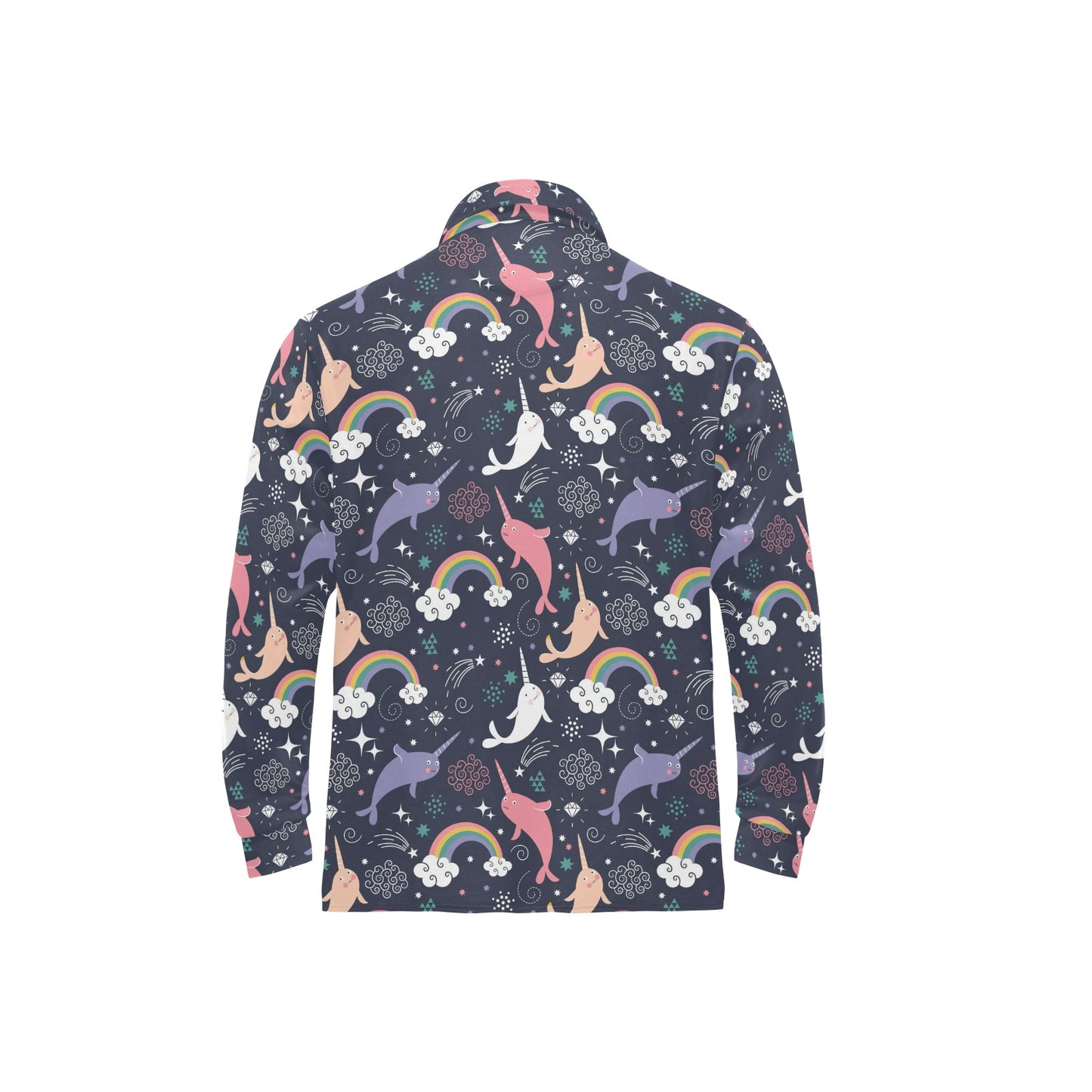 Narwhal Pattern Print Design 01 Long Sleeve Polo Shirt For Men's