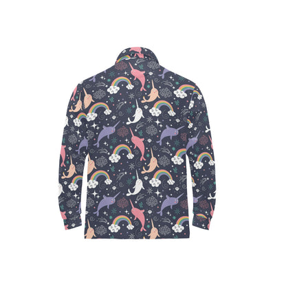 Narwhal Pattern Print Design 01 Long Sleeve Polo Shirt For Men's