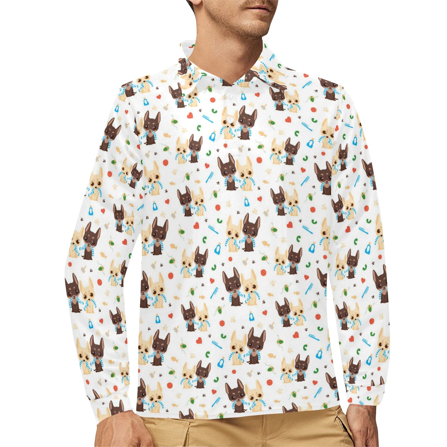 Chihuahua Pattern Print Design 06 Long Sleeve Polo Shirt For Men's